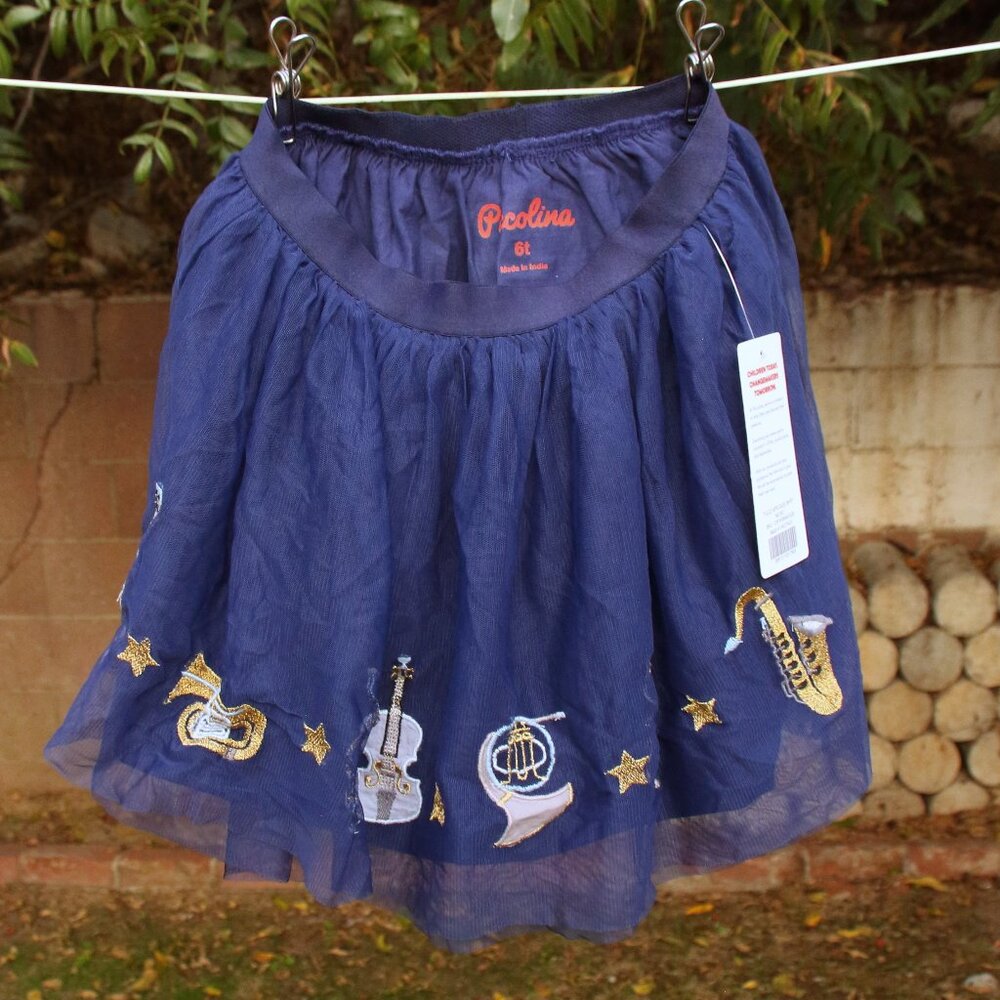 Picolina Tulle Dark Blue Applique Tutu Skirt - Music
